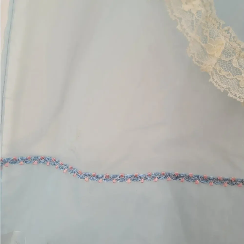 Vintage 1950s Blue‎ Sheer Applique Half Hostess Apron Cottage Coquette Gift
